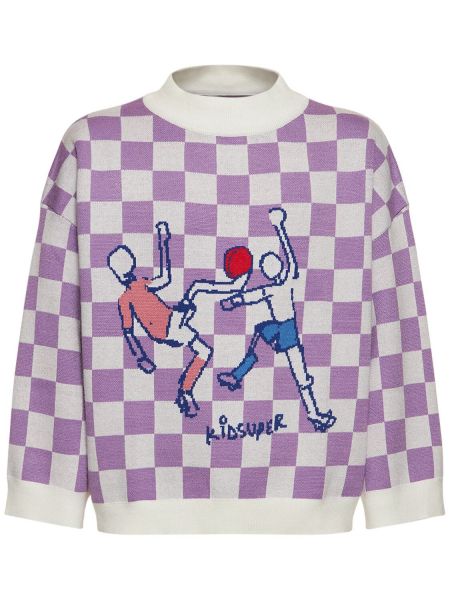 Sweter w kratkę Kidsuper Studios różowy