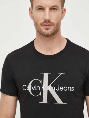 Тениска с дълъг ръкав с принт Calvin Klein Jeans черно
