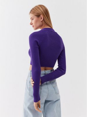 Dzianinowy sweter z dekoltem w serek Tommy Jeans fioletowy