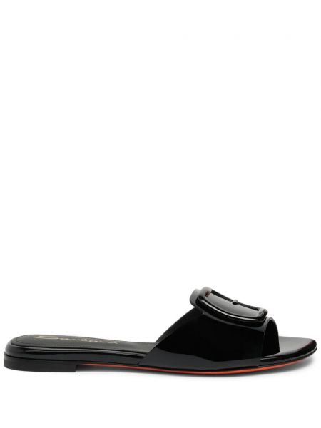 Lakované kožené remienkové sandále Santoni čierna