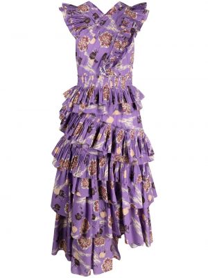 Коктейлна рокля на цветя с принт с волани Ulla Johnson виолетово