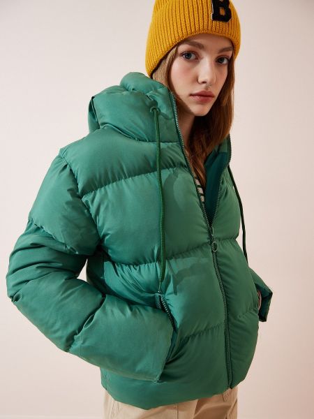 Kabát s kapucí Happiness İstanbul zelený