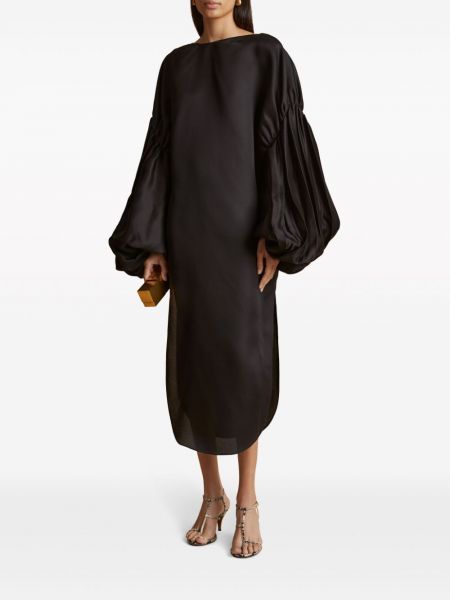 Hedvábné dlouhé šaty Khaite černé