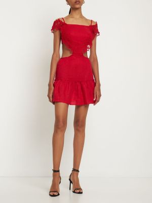 Krajkové lněné mini šaty Ermanno Scervino červené