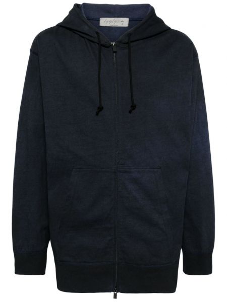 Pamučna hoodie s kapuljačom s patentnim zatvaračem Yohji Yamamoto plava