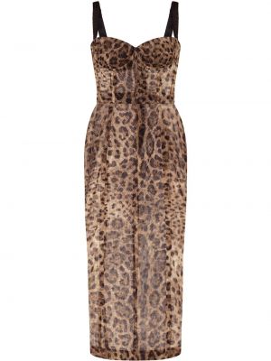 Vestido de cóctel leopardo Dolce & Gabbana marrón
