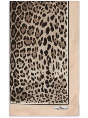 Hodvábny šál s potlačou s leopardím vzorom Dolce & Gabbana béžová