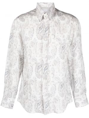 Lanena košulja s printom s paisley uzorkom Brunello Cucinelli bijela