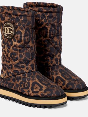Prešívané členkové topánky s potlačou s leopardím vzorom Dolce&gabbana hnedá