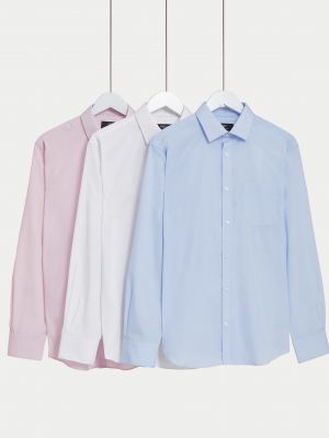 3 пары рубашек стандартного кроя с длинными рукавами, которые легко гладить Marks & Spencer, микс синий