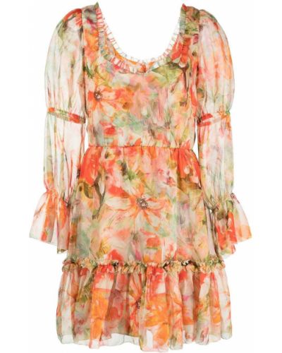 Ruffle floral dress Marchesa Notte oransje