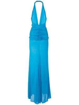 Drapované viskózové dlouhé šaty Blumarine modrá