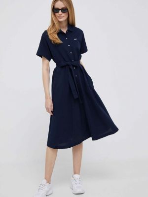 Pamučna midi haljina Lacoste plava