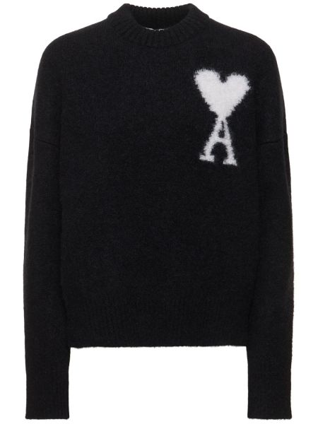 Suéter de alpaca de punto Ami Paris negro