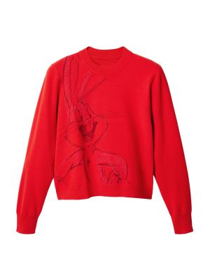 Viskózový priliehavý sveter s výšivkou Desigual - červená