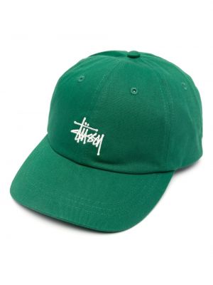Haftowana czapka z daszkiem bawełniana Stussy zielona