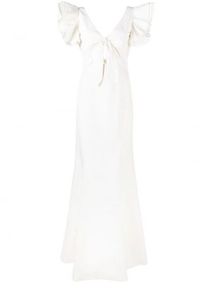 Вечерна рокля с волани Rotate бяло