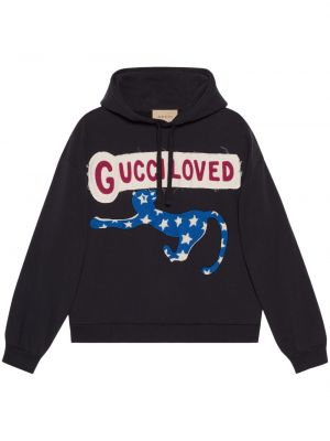 Raštuotas siuvinėtas džemperis su gobtuvu Gucci juoda