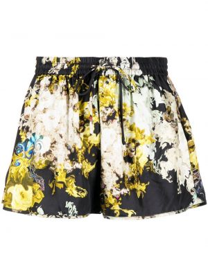 Svilene kratke hlače s cvetličnim vzorcem s potiskom Cynthia Rowley črna