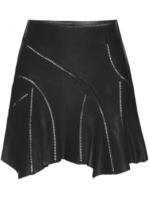 Asymetrické kožená sukně na zip Rta - černá