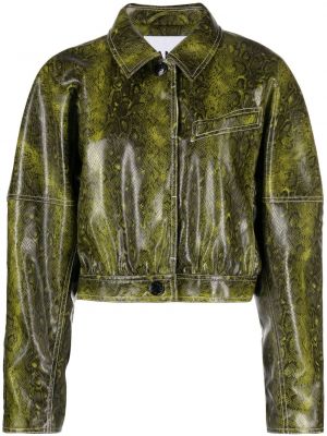 Usnjena jakna s potiskom s kačjim vzorcem Ganni zelena