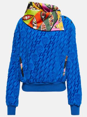 Жакардов памучен копринен пуловер Pucci синьо