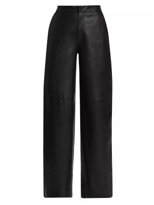Кожаные прямые брюки L’agence черные