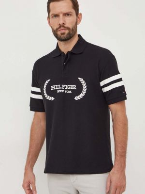 Памучна тениска с дълъг ръкав с апликация Tommy Hilfiger черно