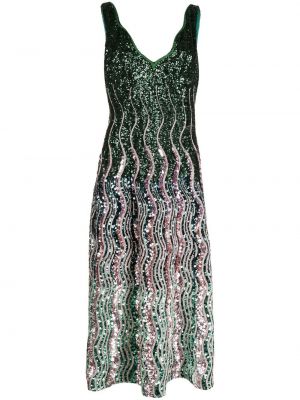 Večerní šaty s flitry s výstřihem do v z polyesteru Mary Katrantzou - zelená