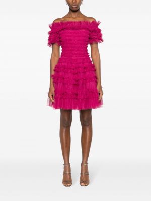 Midi šaty s volány Needle & Thread růžové