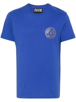 T-shirt en coton à imprimé Versace Jeans Couture bleu