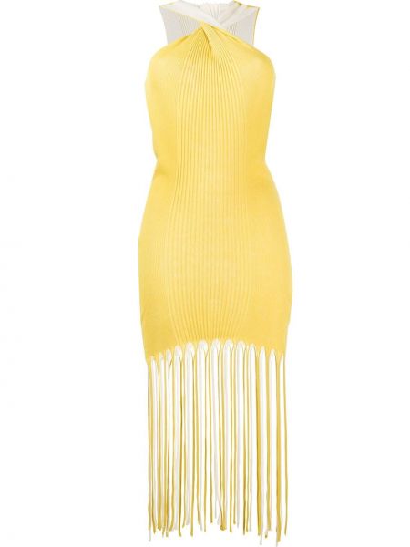 Vestido de cóctel con flecos de punto Bottega Veneta amarillo