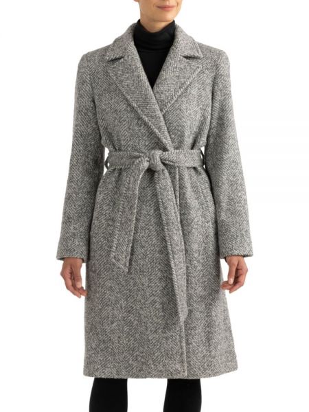 Кашемировое пальто в елочку Sofia Cashmere серое