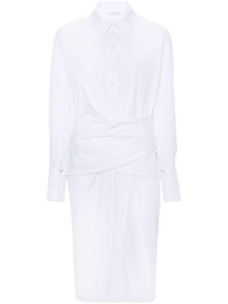 Βαμβακερή μίντι φόρεμα ντραπέ Patrizia Pepe λευκό