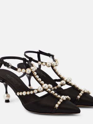 Сатенени полуотворени обувки с перли Giambattista Valli черно