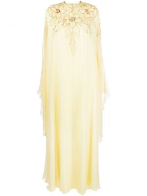 Копринена макси рокля с кристали Dina Melwani жълто