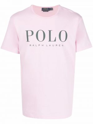 Medvilninis raštuotas medvilninis polo marškinėliai Polo Ralph Lauren rožinė