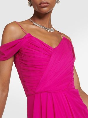 Rochie lunga de mătase drapată Costarellos roz