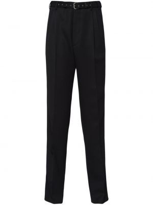 Pantalon droit en laine plissé Prada noir