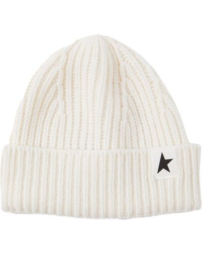 Vilnonis kepurė su žvaigždės raštu Golden Goose balta