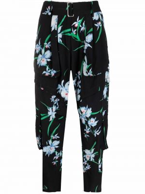 Svilene hlače s cvetličnim vzorcem s potiskom N°21 črna