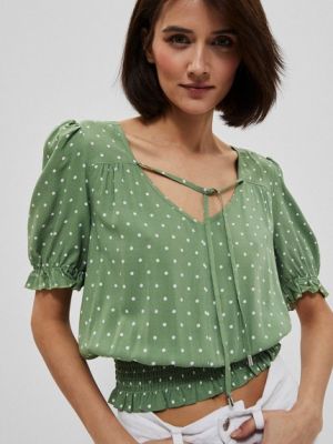Блуза на точки с принт Moodo зелено