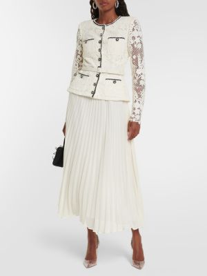 Μίντι φόρεμα από σιφόν με δαντέλα Self-portrait λευκό