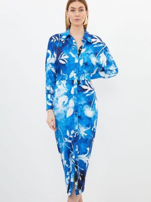 Платье из джерси в цветочек с принтом из джерси Karen Millen синее