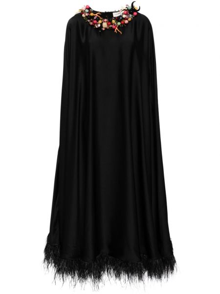 Сатенена вечерна рокля от креп Nihan Peker черно