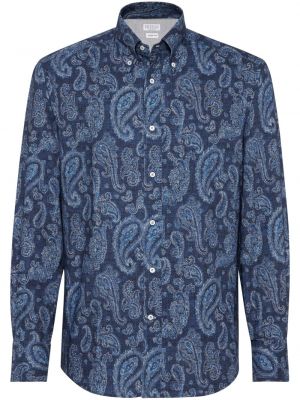 Bavlnená košeľa s potlačou s paisley vzorom Brunello Cucinelli modrá