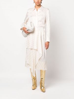 Asymetrické žakárové hedvábné midi sukně Fendi bílé