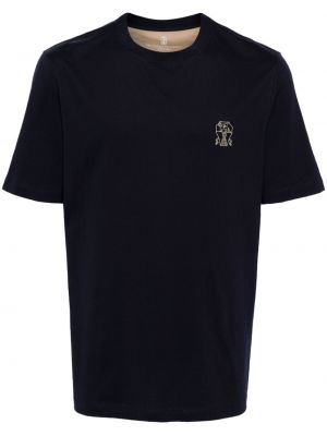 T-shirt brodé en coton Brunello Cucinelli bleu