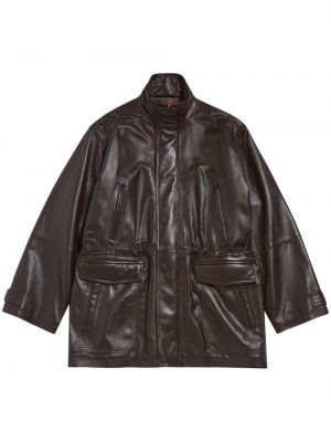 Palton din piele oversize Balenciaga maro