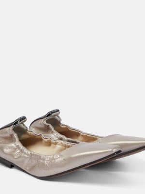 Bőr balerina cipők Brunello Cucinelli ezüstszínű